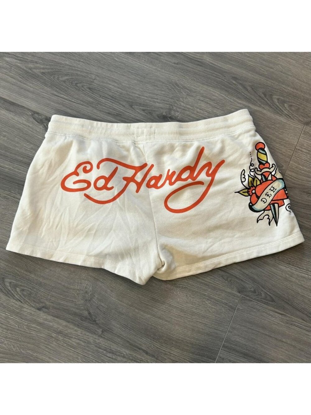 Ed Hardy Shorts Womens XL White French Terry Tattoo Y2K Sweat Lounge Drawstring
